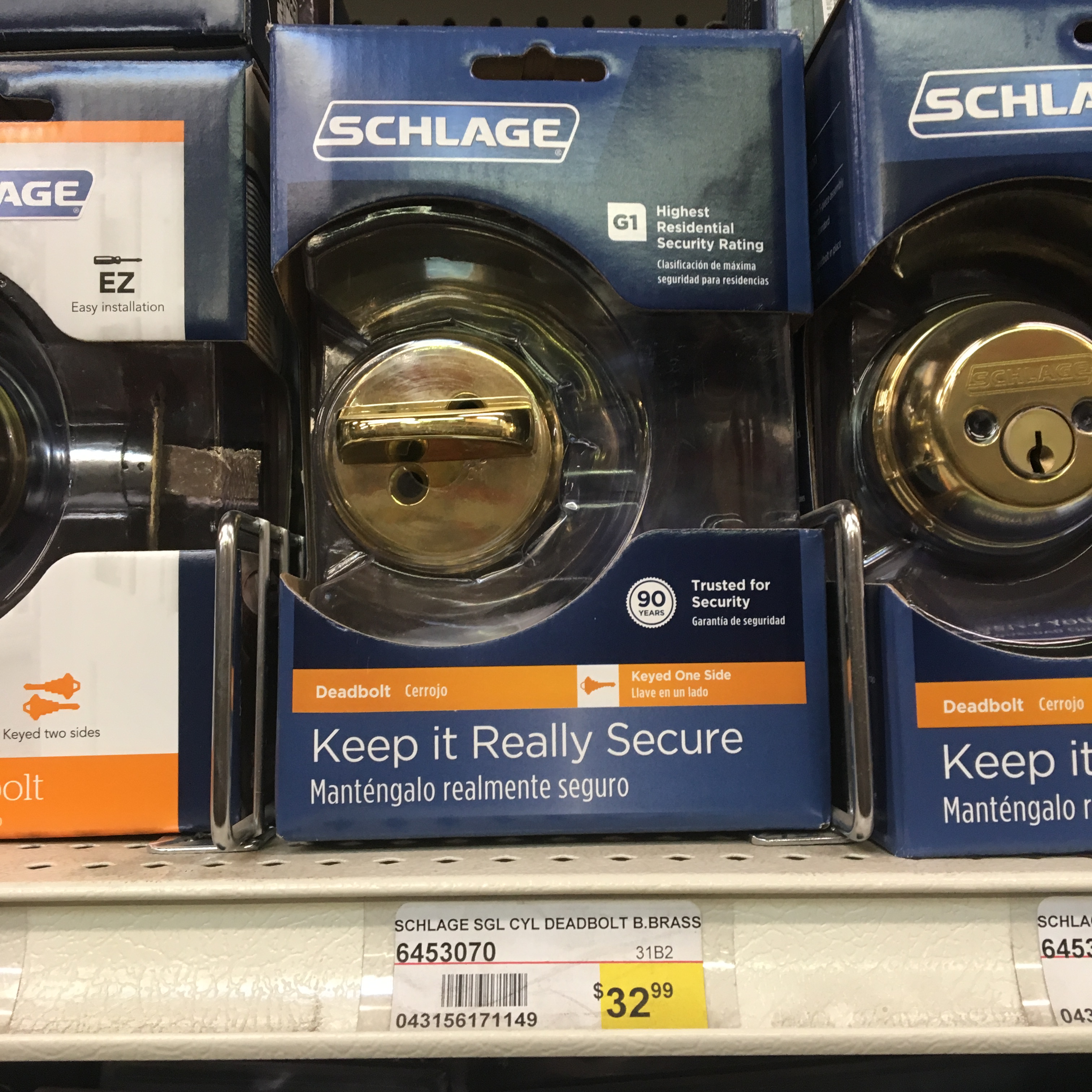 SCHLAGE SGL CYL DEADBOLT B.BRASS