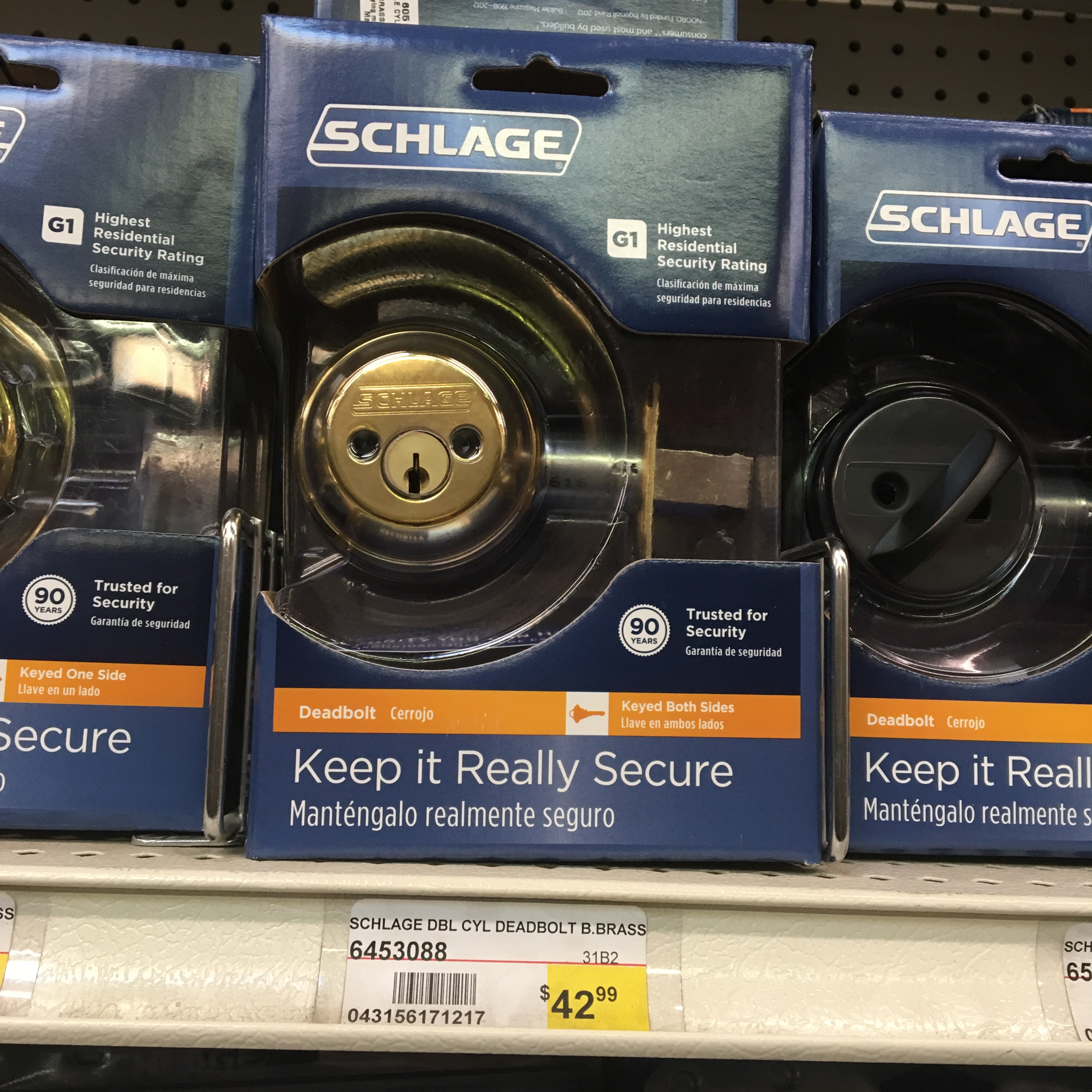 SCHLAGE DBL CYL DEADBOLT B.BRASS