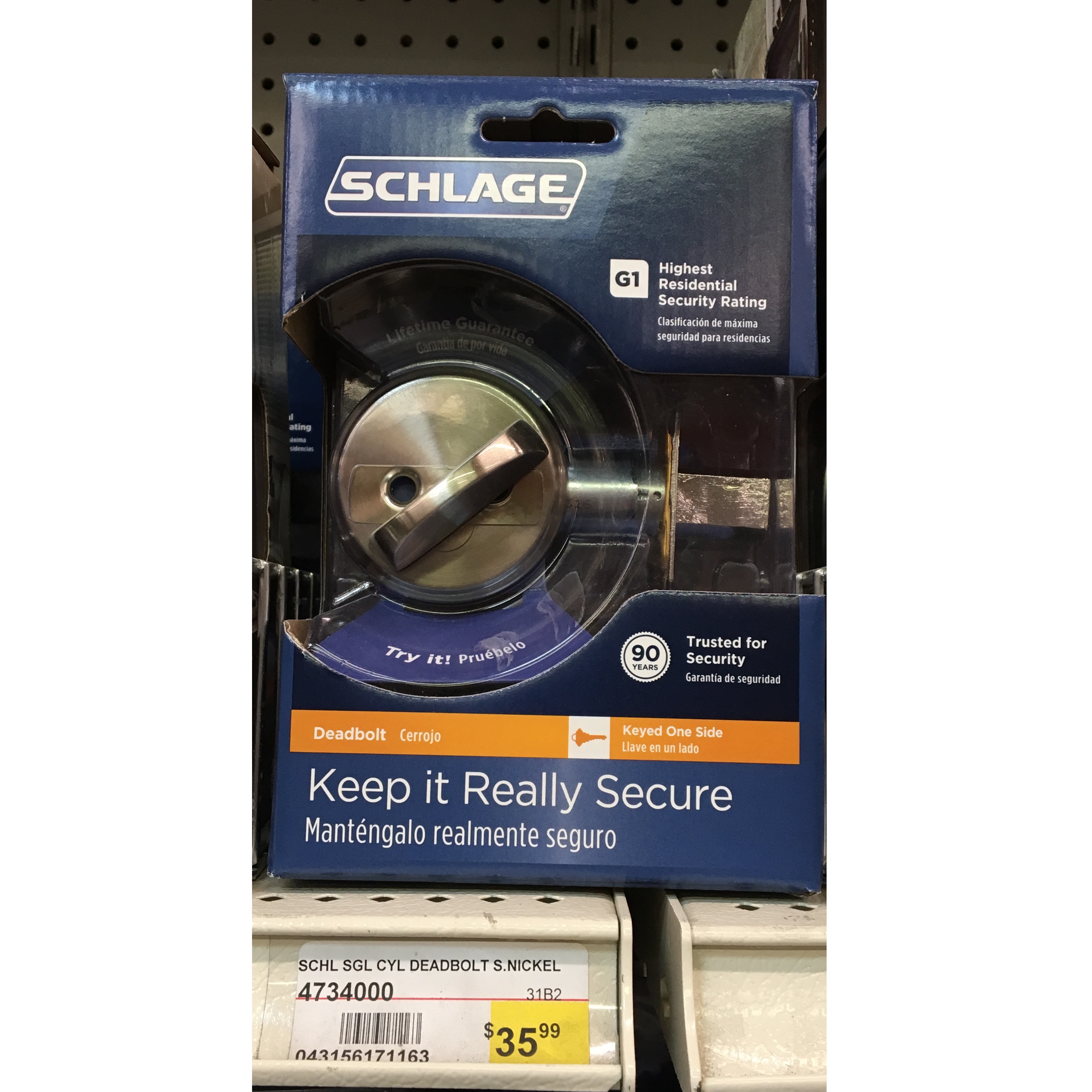 SCHL SGL CYL DEADBOLT S.NICKEL