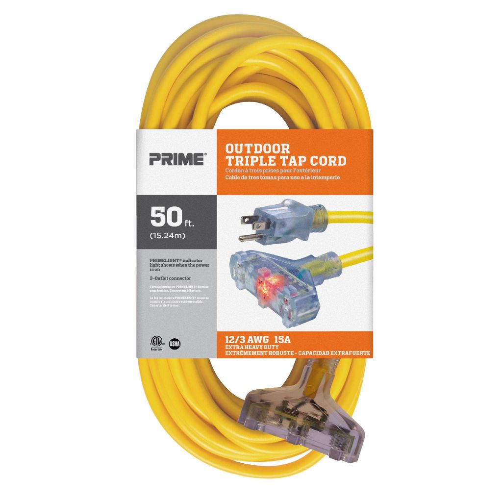 12/3 EXTENSION CORD TAP YLW 50'